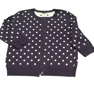 Talbots Navy & White Polka Dot Cardigan Sweater